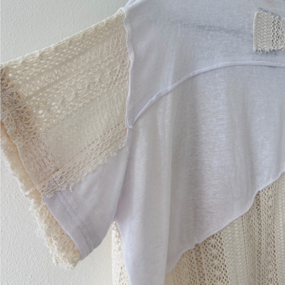 ✨NWT-POL Half Crochet Peace Sign Patchwork BOHO Short Sleeve Top size medium - Picture 11 of 12